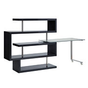 Clear glass top and black high gloss finish base swivel writing desk by Acme additional picture 3