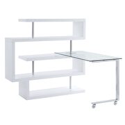 Clear glass top and white high gloss finish base swivel writing desk by Acme additional picture 2