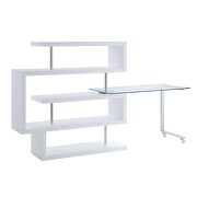 Clear glass top and white high gloss finish base swivel writing desk by Acme additional picture 3
