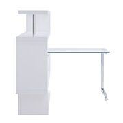 Clear glass top and white high gloss finish base swivel writing desk by Acme additional picture 4