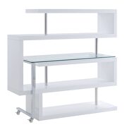 Clear glass top and white high gloss finish base swivel writing desk by Acme additional picture 5