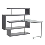 Clear glass top and gray high gloss finish base swivel writing desk by Acme additional picture 2