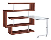 Clear glass top and walnut high gloss finish base swivel writing desk by Acme additional picture 2