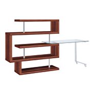 Clear glass top and walnut high gloss finish base swivel writing desk by Acme additional picture 3
