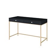 Black high gloss top & gold finish base rectangular writing desk by Acme additional picture 2
