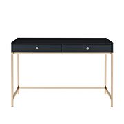 Black high gloss top & gold finish base rectangular writing desk by Acme additional picture 3