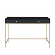 Black high gloss top & gold finish base rectangular writing desk additional photo 3 of 4