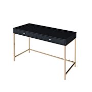Black high gloss top & gold finish base rectangular writing desk by Acme additional picture 4