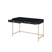 Black high gloss top & gold finish base rectangular writing desk by Acme additional picture 5