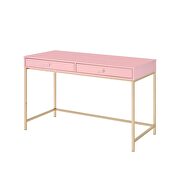 Pink high gloss top & gold finish base rectangular writing desk by Acme additional picture 2
