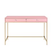 Pink high gloss top & gold finish base rectangular writing desk by Acme additional picture 3