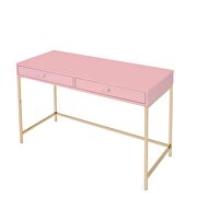 Pink high gloss top & gold finish base rectangular writing desk by Acme additional picture 4