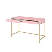 Pink high gloss top & gold finish base rectangular writing desk by Acme additional picture 5