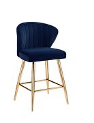 Blue velvet uhpolstery and gold finish metal legs counter height chair by Acme additional picture 2