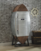 Retro brown top grain leather & aluminum wine cooler cabinet by Acme additional picture 2