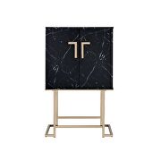Black faux marble & champagne wine cabinet by Acme additional picture 3