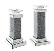 Faux crystals inlay and beveled mirrored finish candleholder/ set of 2 by Acme additional picture 2