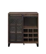 Rustic wooden frame paired with metal hardware wine cabinet by Acme additional picture 3