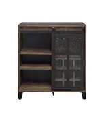 Rustic wooden frame paired with metal hardware wine cabinet by Acme additional picture 4