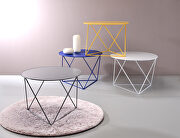 Yellow finish geometric metal base accent table by Acme additional picture 2