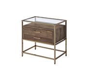 Walnut & champagne finish wood tone and clear glass top accent table by Acme additional picture 2