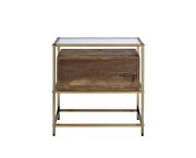 Walnut & champagne finish wood tone and clear glass top accent table by Acme additional picture 4