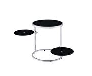 Black top & chrome finish base with swivel shelf design accent table by Acme additional picture 2