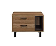 Brown oak for a warm wood tone and black metal legs accent table additional photo 5 of 4