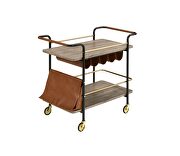Natural 2 tier shelf and  black/gold finish base serving cart by Acme additional picture 2