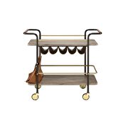 Natural 2 tier shelf and  black/gold finish base serving cart by Acme additional picture 3