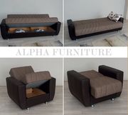 Light brown fabric / brown pu sofa bed additional photo 2 of 1