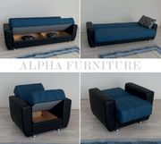 Navy fabric / black pu sofa bed by Alpha additional picture 2