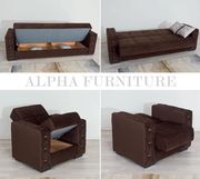 Solid brown fabric sofa / tufted design additional photo 2 of 1