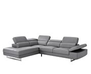 Dark gray leather left-facing sectional couch w/ moving headrests by Beverly Hills additional picture 7