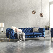 Blue fabric glam style sofa w/ gold legs additional photo 2 of 11