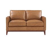 Saddle color leather casual style loveseat additional photo 2 of 2