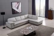 Right-facing beige leather low-profile contemporary sectional additional photo 3 of 5