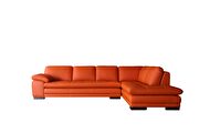 Right-facing orange leather low-profile modern sectional additional photo 2 of 5
