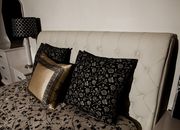 Leather headboard and laqured wood king bed by Beverly Hills additional picture 2