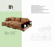 Brown fabric sectional couch w/ built-in bookshelves by Beverly Hills additional picture 2