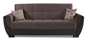 Chocolate fabric on brown pu sleeper sofa w/ storage additional photo 3 of 5
