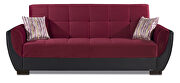 Burgundy fabric on black pu sleeper sofa w/ storage additional photo 3 of 8