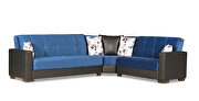 Reversible sleeper / storage sectional sofa in blue fabric / black pu by Casamode additional picture 2