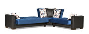 Reversible sleeper / storage sectional sofa in blue fabric / black pu by Casamode additional picture 3