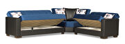 Reversible sleeper / storage sectional sofa in blue fabric / black pu by Casamode additional picture 4
