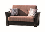 Brown pu leather / brown fabric sofa w/ storage additional photo 2 of 10