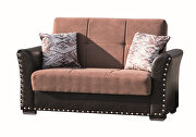 Brown pu leather / brown fabric sofa w/ storage additional photo 3 of 10