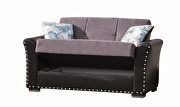 Brown pu leather / gray fabric sofa w/ storage additional photo 3 of 9