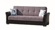 Brown pu leather / gray fabric sofa w/ storage additional photo 5 of 9