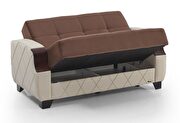 Two-toned brown/cream loveseat w/ storage additional photo 2 of 2